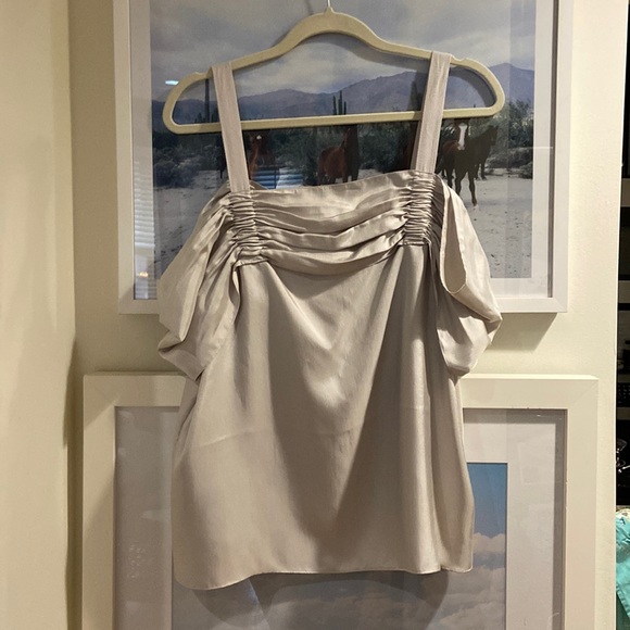 NWT Tibi gray/silver silk shoulderless top, size 12 - Picture 1 of 4